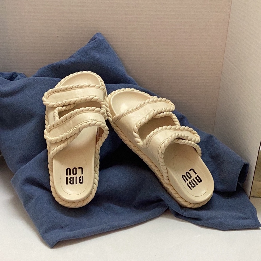 Bibi Lou Anthropology slide sandals with 2 straps and braided rope detail size37